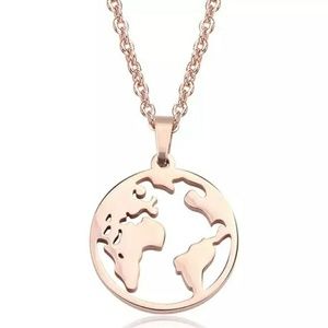 Fashion Necklace World Map Globe  Rose Gold Color